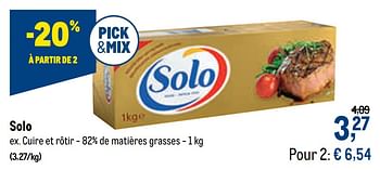 Promotions Solo cuire et rôtir - 82% de matières grasses - Solo - Valide de 16/12/2020 à 01/01/2021 chez Makro