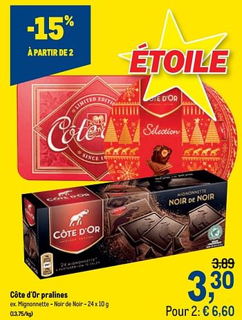 Promotions Côte d`or pralines mignonnette - noir de noir - Cote D'Or - Valide de 16/12/2020 à 01/01/2021 chez Makro