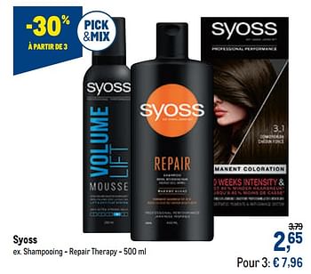 Promotions Syoss shampooing - repair therapy - Syoss - Valide de 16/12/2020 à 01/01/2021 chez Makro