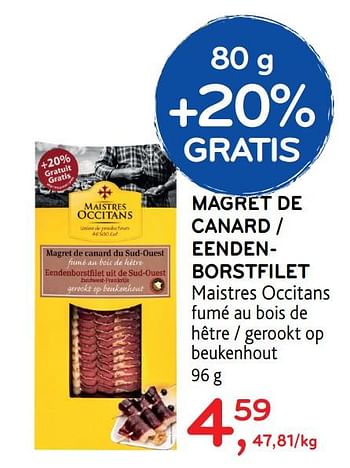 Promotions Magret de canard maistres occitans - Maistres Occitans - Valide de 16/12/2020 à 05/01/2021 chez Alvo