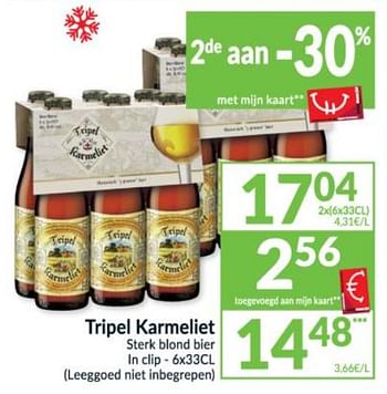Promotions Tripel karmeliet sterk blond bier - TRipel Karmeliet - Valide de 15/12/2020 à 24/12/2020 chez Intermarche