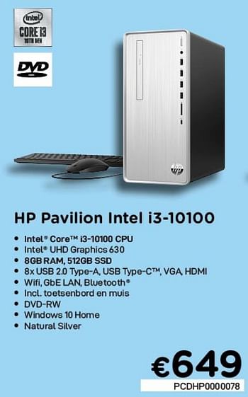 Promoties Hp pavilion intel i3-10100 - HP - Geldig van 01/12/2020 tot 31/12/2020 bij Compudeals