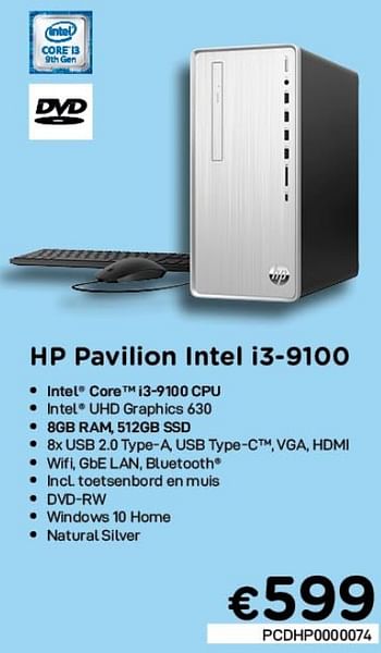 Promoties Hp pavilion intel i3-9100 - HP - Geldig van 01/12/2020 tot 31/12/2020 bij Compudeals