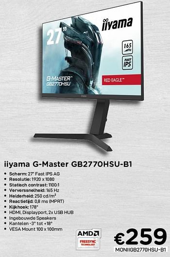 Promoties Iiyama g-master gb2770hsu-b1 - Iiyama - Geldig van 01/12/2020 tot 31/12/2020 bij Compudeals