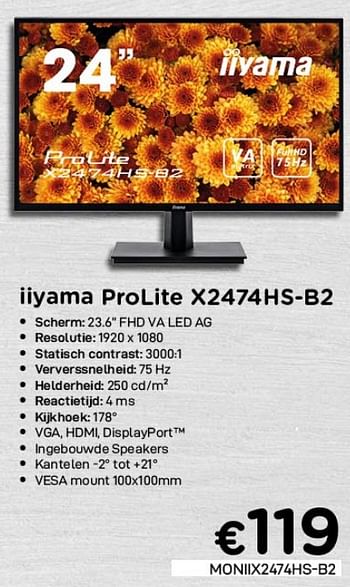 Promoties Iiyama prolite x2474hs-b2 - Iiyama - Geldig van 01/12/2020 tot 31/12/2020 bij Compudeals