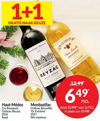 Promoties Haut-médoc cru bourgeois château beyzac 2016 - Rode wijnen - Geldig van 15/12/2020 tot 24/12/2020 bij Intermarche