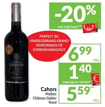 Promoties Cahors malbec château gabier rood - Rode wijnen - Geldig van 15/12/2020 tot 24/12/2020 bij Intermarche