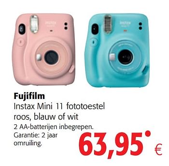 warm Aan het water zoete smaak Fujifilm Fujifilm instax mini 11 fototoestel roos, blauw of wit - Promotie  bij Colruyt
