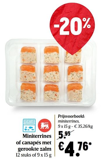 Promotions Miniterrines of canapés met gerookte zalm - Produit Maison - Delhaize - Valide de 17/12/2020 à 25/12/2020 chez Delhaize