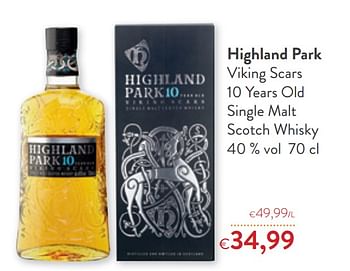 Promoties Highland park viking scars 10 years old single malt scotch whisky - Highland Park - Geldig van 16/12/2020 tot 31/12/2020 bij OKay