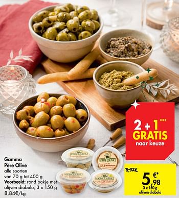 Promoties Gamma père olive rond bakje met olijven diabolo - Pere olive - Geldig van 16/12/2020 tot 24/12/2020 bij Carrefour