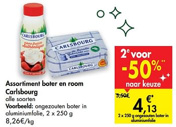 Promoties Assortiment boter en room carlsbourg ongezouten boter in aluminiumfolie - Carlsbourg - Geldig van 16/12/2020 tot 24/12/2020 bij Carrefour
