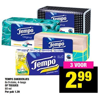 Promoties Tempo zakdoekjes of tissues - Tempo - Geldig van 14/12/2020 tot 03/01/2021 bij Big Bazar
