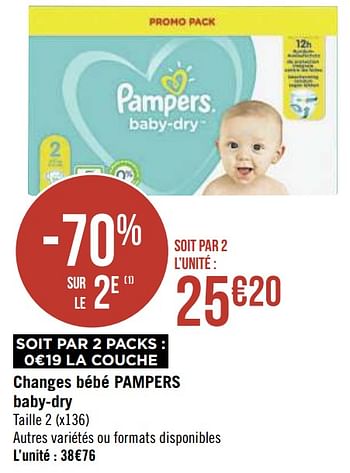 Promoties Changes bébé pampers baby-dry - Pampers - Geldig van 15/12/2020 tot 27/12/2020 bij Super Casino