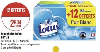 Promoties Mouchoirs boîte lotus - Lotus Nalys - Geldig van 15/12/2020 tot 27/12/2020 bij Super Casino
