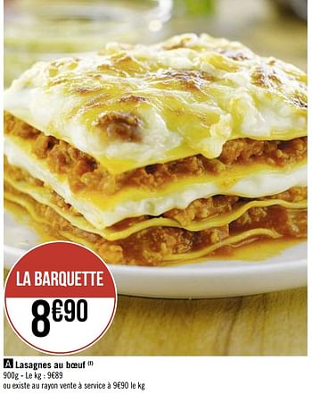 Promotions Lasagnes au boeuf - Produit Maison - Casino - Valide de 15/12/2020 à 27/12/2020 chez Super Casino