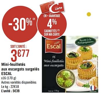 Promotions Mini-feuilletés aux escargots surgelés escal - Escal - Valide de 15/12/2020 à 27/12/2020 chez Super Casino