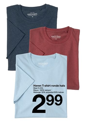 Promoties Heren t-shirt ronde hals - Huismerk - Zeeman  - Geldig van 19/12/2020 tot 25/12/2020 bij Zeeman
