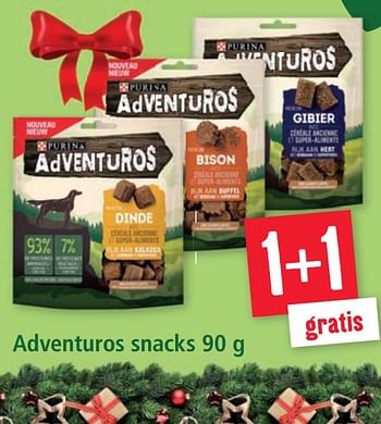 Promotions Adventuros snacks 1+1 gratis - Purina - Valide de 28/12/2020 à 03/01/2021 chez Maxi Zoo