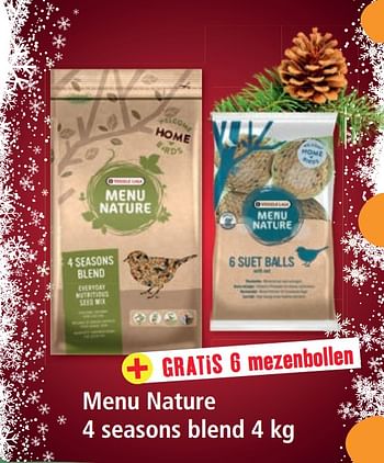 Promoties Menu nature 4 seasons blend + gratis 6 mezenbollen - Versele-Laga - Geldig van 28/12/2020 tot 03/01/2021 bij Maxi Zoo