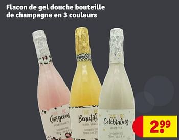 Promotions Flacon de gel douche bouteille de champagne en 3 couleurs - Produit maison - Kruidvat - Valide de 19/12/2020 à 27/12/2020 chez Kruidvat
