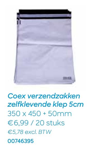 Promoties Coex verzendzakken zelfklevende klep 5cm - Coex - Geldig van 28/12/2020 tot 30/03/2021 bij Ava