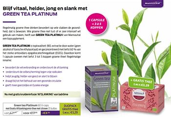 Promoties Green tea platinum met gratis afslankingsmix thee met citroe - Mannavital - Geldig van 01/01/2021 tot 01/02/2021 bij Mannavita