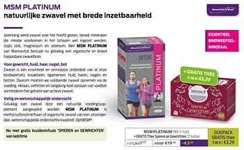 Promoties Msm platinum + gratis thee spieren en gewrichten - Mannavital - Geldig van 01/01/2021 tot 01/02/2021 bij Mannavita