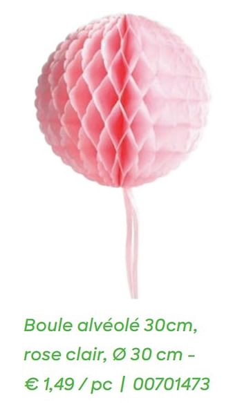Promotions Boule alvéolé , rose clair - Produit Maison - Ava - Valide de 01/01/2021 à 30/06/2021 chez Ava