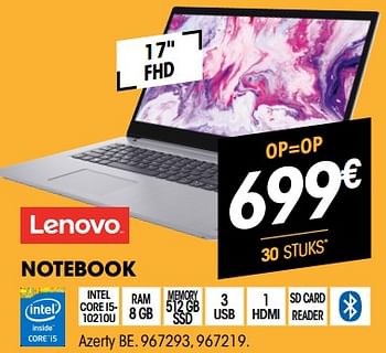 Promoties Lenovo notebook azerty be. 967293 - Lenovo - Geldig van 04/01/2021 tot 17/01/2021 bij Electro Depot