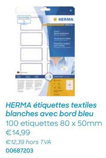 Promotions Herma étiquettes textiles blanches avec bord bleu - Herma - Valide de 28/12/2020 à 30/03/2021 chez Ava