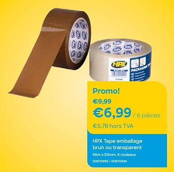 Promotions Hpx tape emballage brun ou transparent - HPX - Valide de 28/12/2020 à 30/03/2021 chez Ava