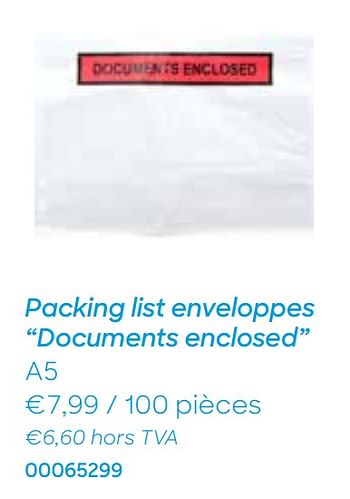 Promotions Packing list enveloppes documents enclosed - Produit Maison - Ava - Valide de 28/12/2020 à 30/03/2021 chez Ava