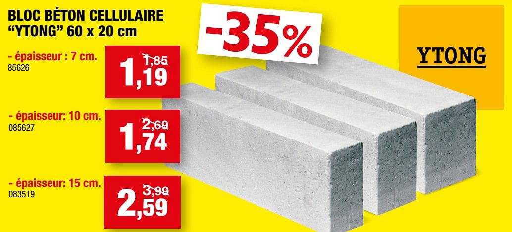 Ytong Bloc Béton Cellulaire Ytong - En Promotion Chez Hubo