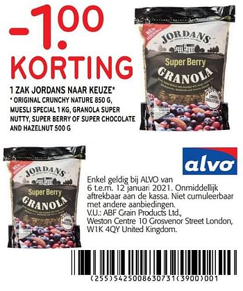 Promoties -1.00 korting jordans - Jordans - Geldig van 06/01/2021 tot 12/01/2021 bij Alvo