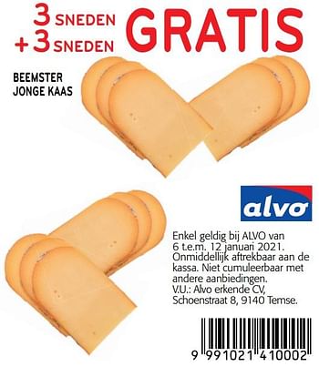 Promoties 3 sneden +3 sneden gratis beemster jonge kaas - Beemster - Geldig van 06/01/2021 tot 12/01/2021 bij Alvo