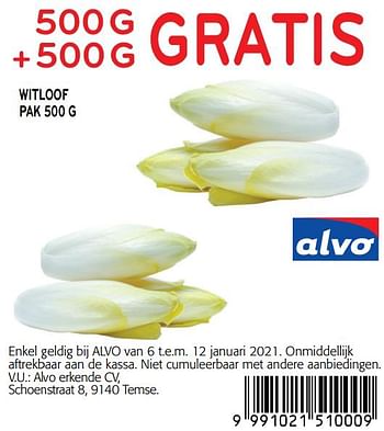 Promoties 500g + 500g gratis witloof - Huismerk - Alvo - Geldig van 06/01/2021 tot 12/01/2021 bij Alvo