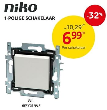 Promoties 1-polige schakelaar wit - Niko - Geldig van 06/01/2021 tot 30/01/2021 bij Brico