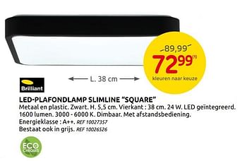 Promoties Brilliant plafondlamp slimline square - Brilliant - Geldig van 06/01/2021 tot 30/01/2021 bij BricoPlanit