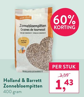 Promoties Holland + barrett zonnebloempitten - Huismerk - Holland & Barrett - Geldig van 28/12/2020 tot 24/12/2021 bij Holland & Barret