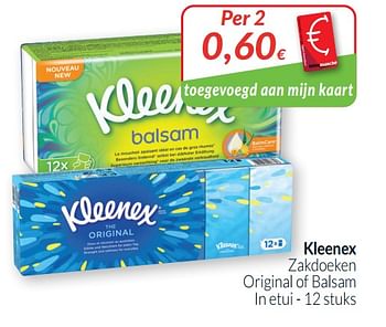 Promoties Kleenex zakdoeken original of balsam in etui - Kleenex - Geldig van 01/01/2021 tot 31/01/2021 bij Intermarche