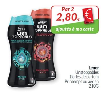 Promotions Lenor unstoppables perles de parfum printemps ou aérien - Lenor - Valide de 01/01/2021 à 31/01/2021 chez Intermarche