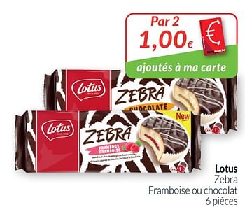Promotions Lotus zebra framboise ou chocolat - Lotus Bakeries - Valide de 01/01/2021 à 31/01/2021 chez Intermarche