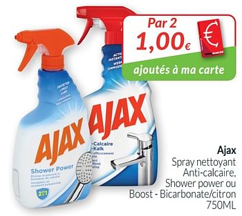 Promotions Ajax spray nettoyant anti-calcaire, shower power ou boost - bicarbonate-citron - Ajax - Valide de 01/01/2021 à 31/01/2021 chez Intermarche