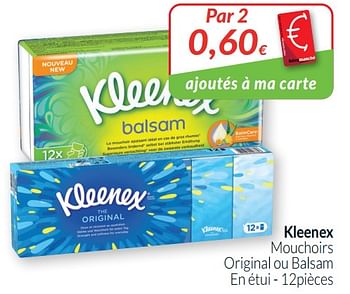 Promotions Kleenex mouchoirs original ou balsam en étui - Kleenex - Valide de 01/01/2021 à 31/01/2021 chez Intermarche