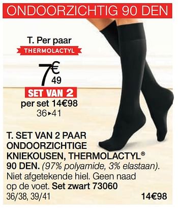 Promoties Set van 2 paar ondoorzichtige kniekousen thermolactyl 90 den - Huismerk - Damart - Geldig van 29/12/2020 tot 31/01/2021 bij Damart