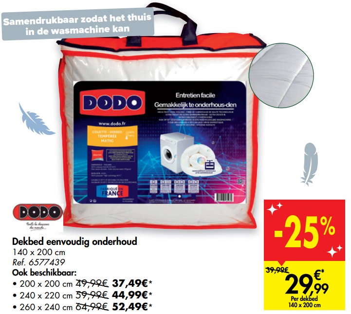 Promotions Dekbed eenvoudig onderhoud - DoDo - Valide de 26/12/2020 à 18/01/2021 chez Carrefour