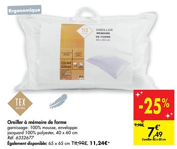 Oreiller blanc ferme 60x60 cm TEX HOME : l'oreiller à Prix Carrefour