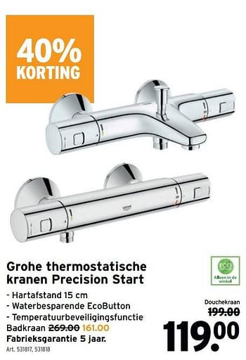 Promoties Grohe thermostatische kranen precision start - Grohe - Geldig van 06/01/2021 tot 19/01/2021 bij Gamma