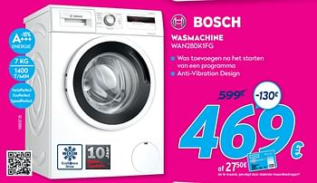 Promoties Bosch wasmachine wan280k1fg - Bosch - Geldig van 03/01/2021 tot 31/01/2021 bij Krefel